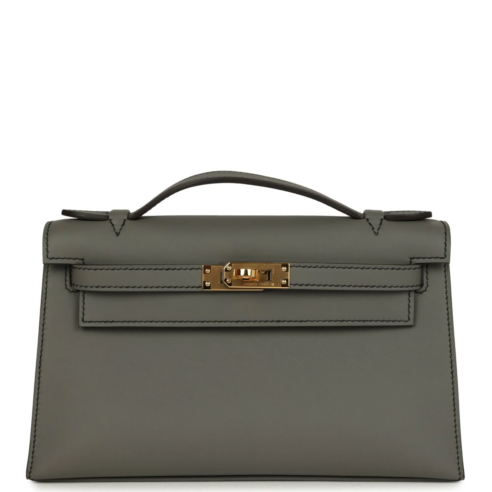 Herm??s Special Order (HSS) Kelly Pochette Gris Meyer Verso Swift Gold Hardware