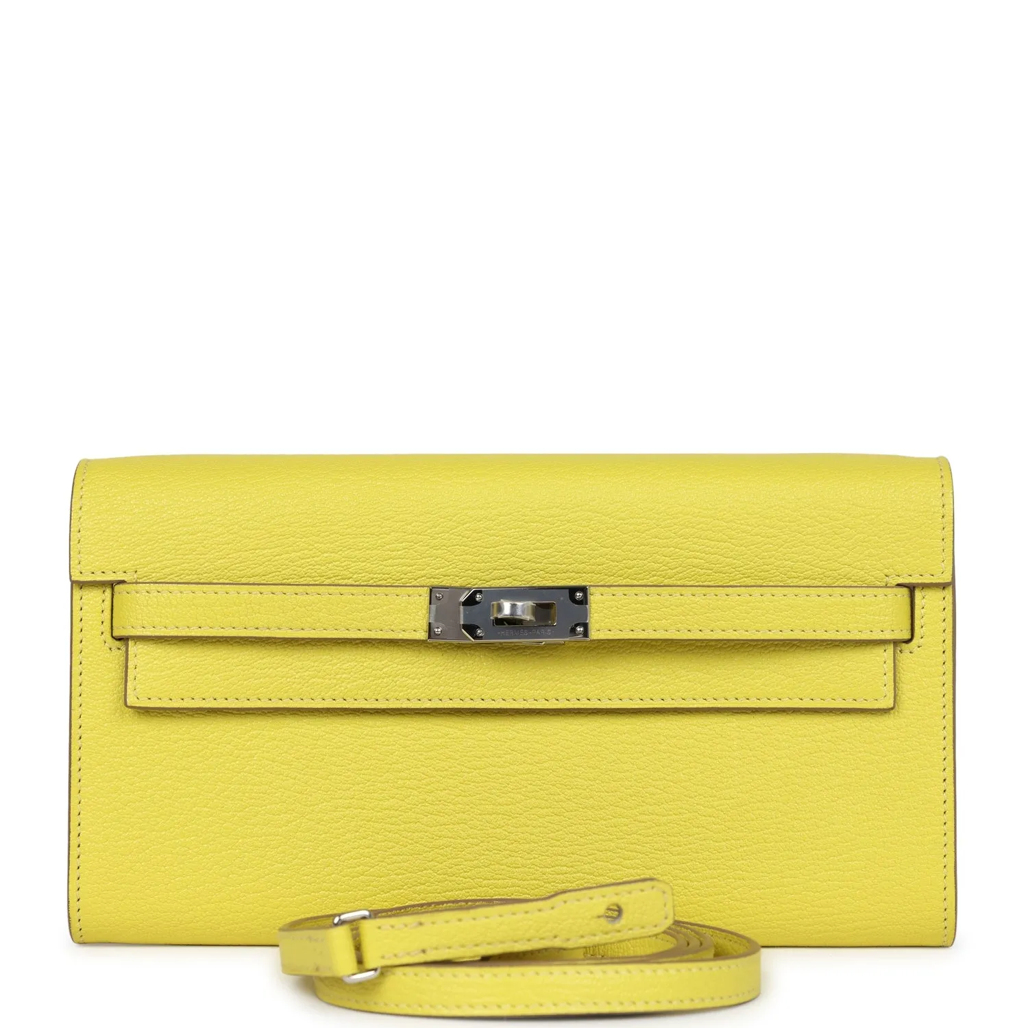 Herm??s Kelly Wallet To Go Lime Chevre Palladium Hardware
