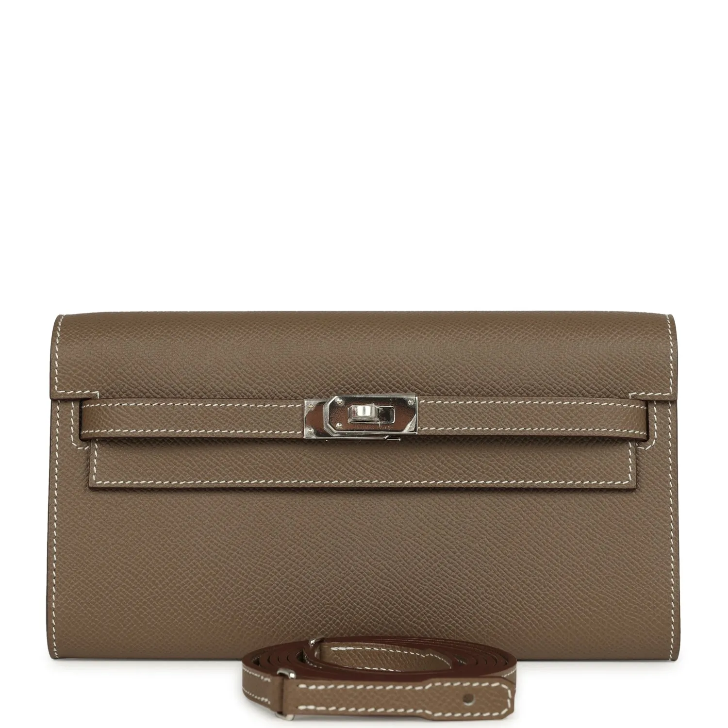 Herm??s Kelly Wallet To Go Etoupe Epsom Palladium Hardware