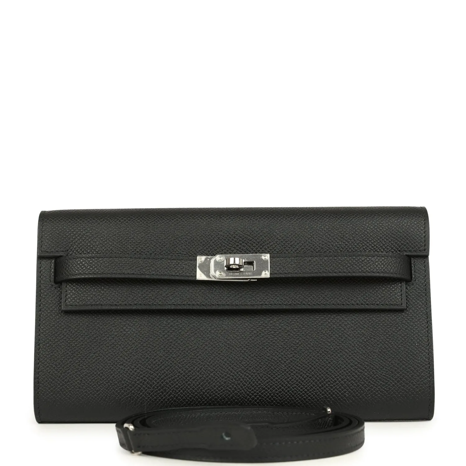 Herm??s Kelly Wallet To Go Black Epsom Palladium Hardware