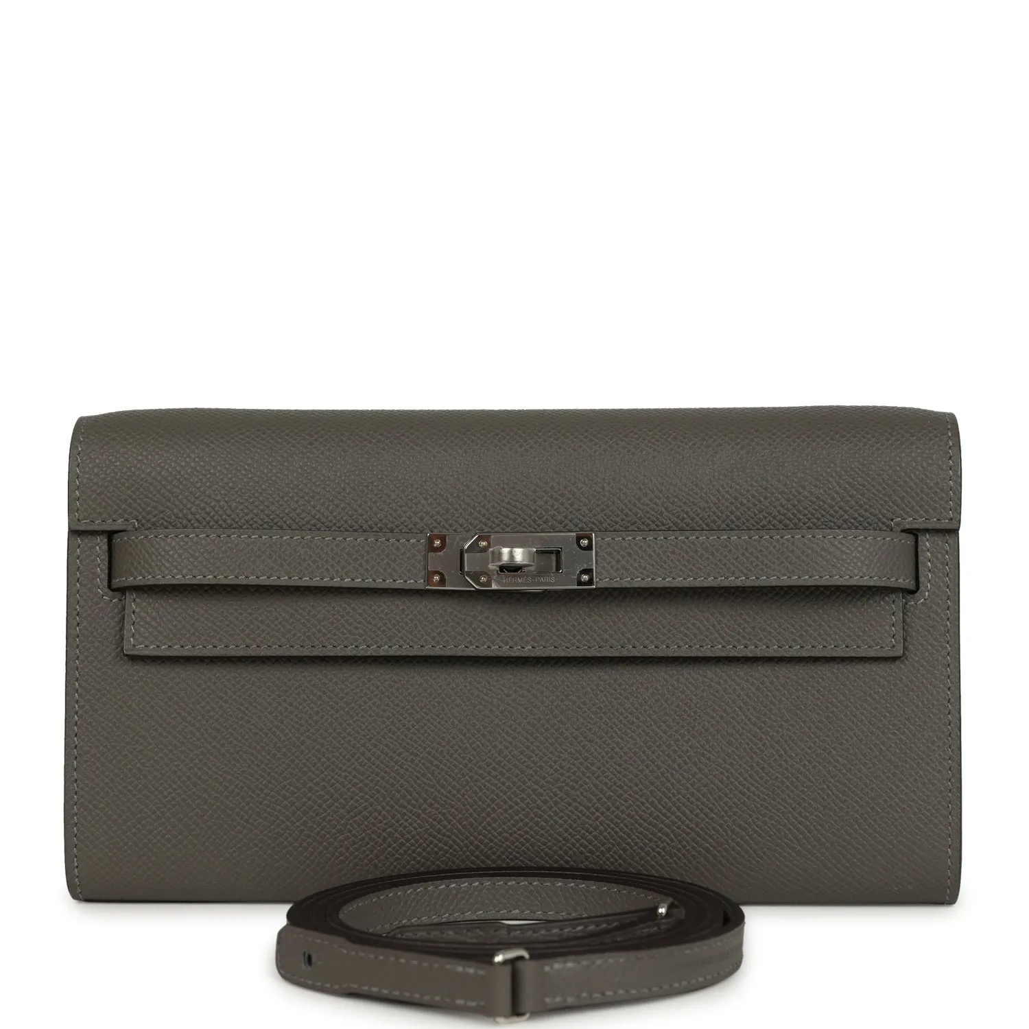 Herm??s Kelly Wallet To Go Gris Meyer Epsom Palladium Hardware