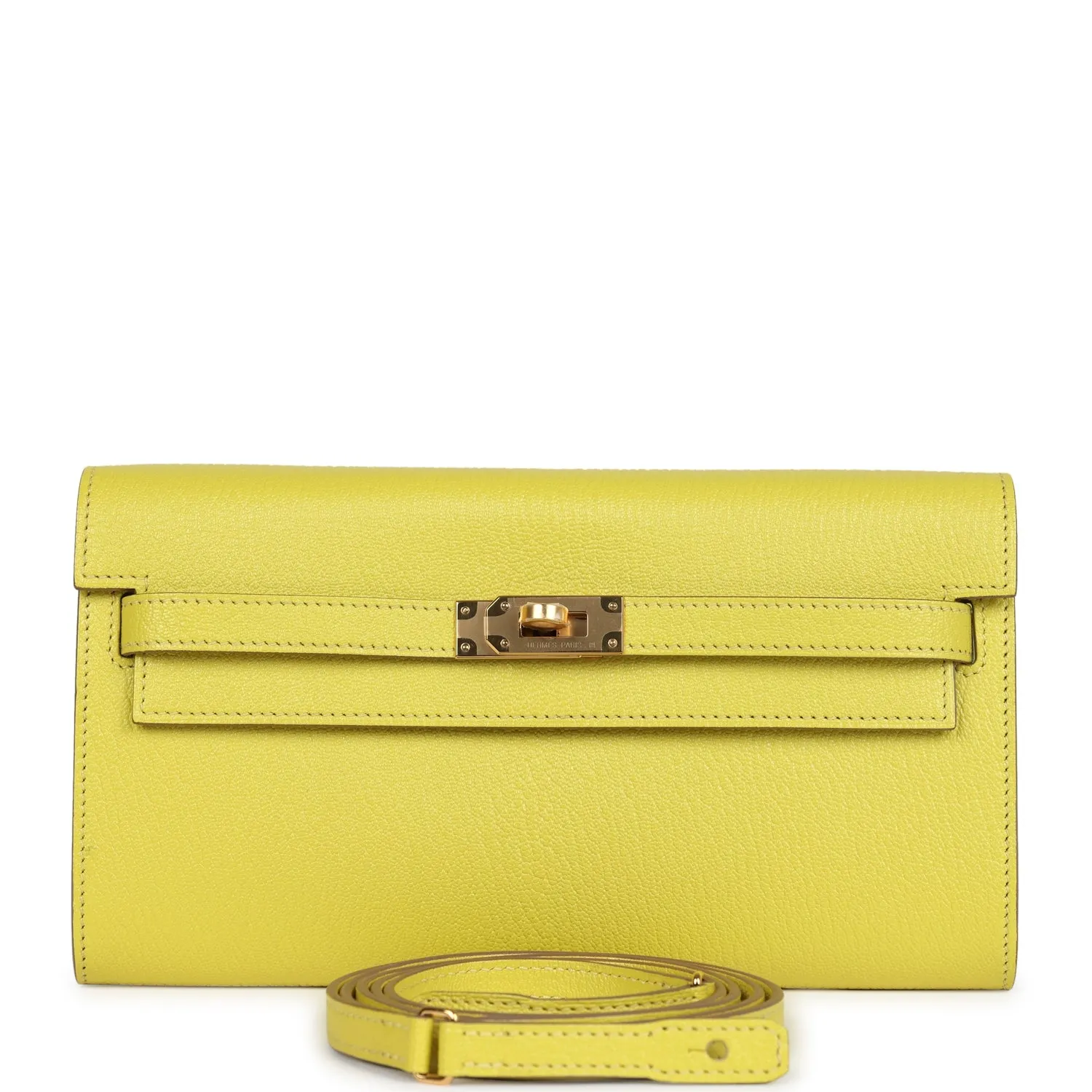 Herm??s Kelly Wallet To Go Lime Chevre Mysore Gold Hardware