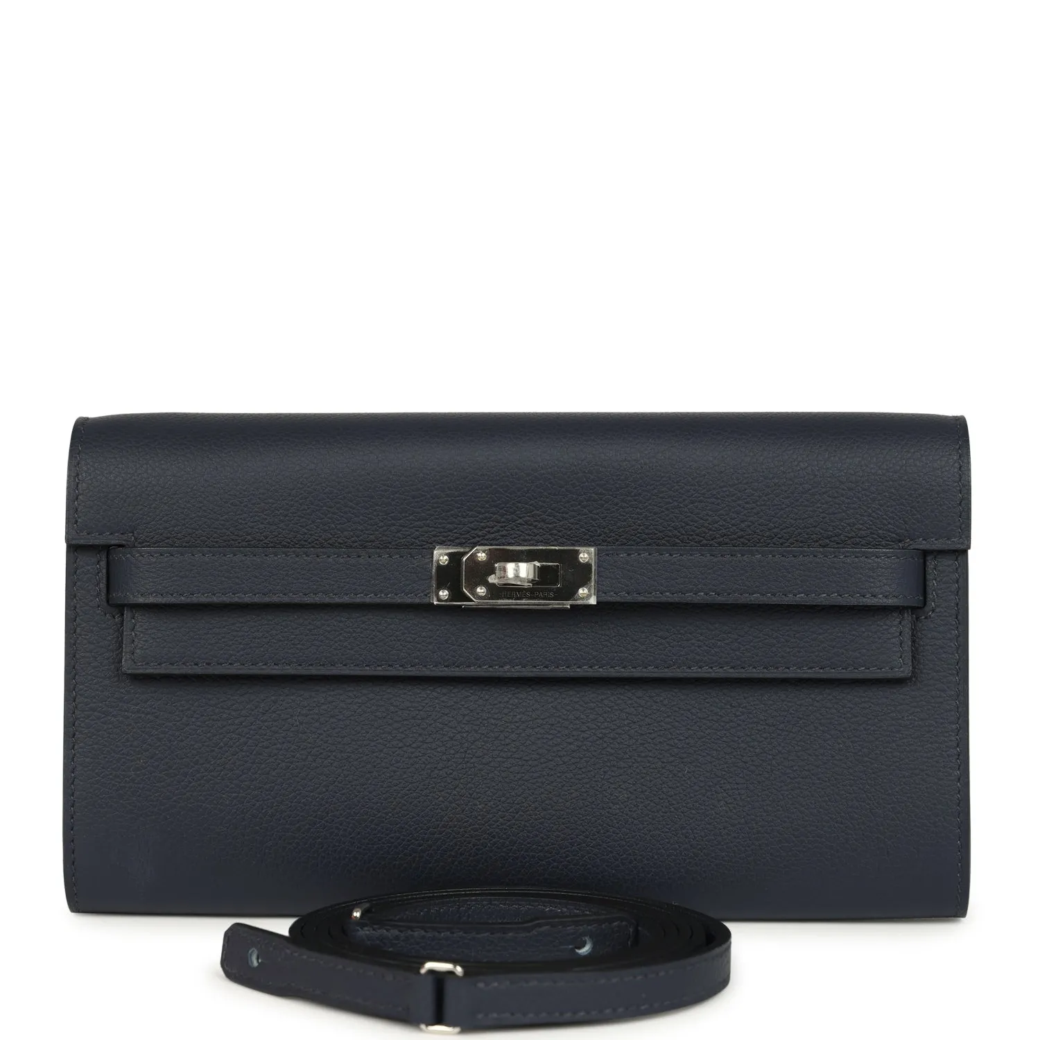 Herm??s Kelly Wallet To Go Bleu Nuit Evercolor Palladium Hardware