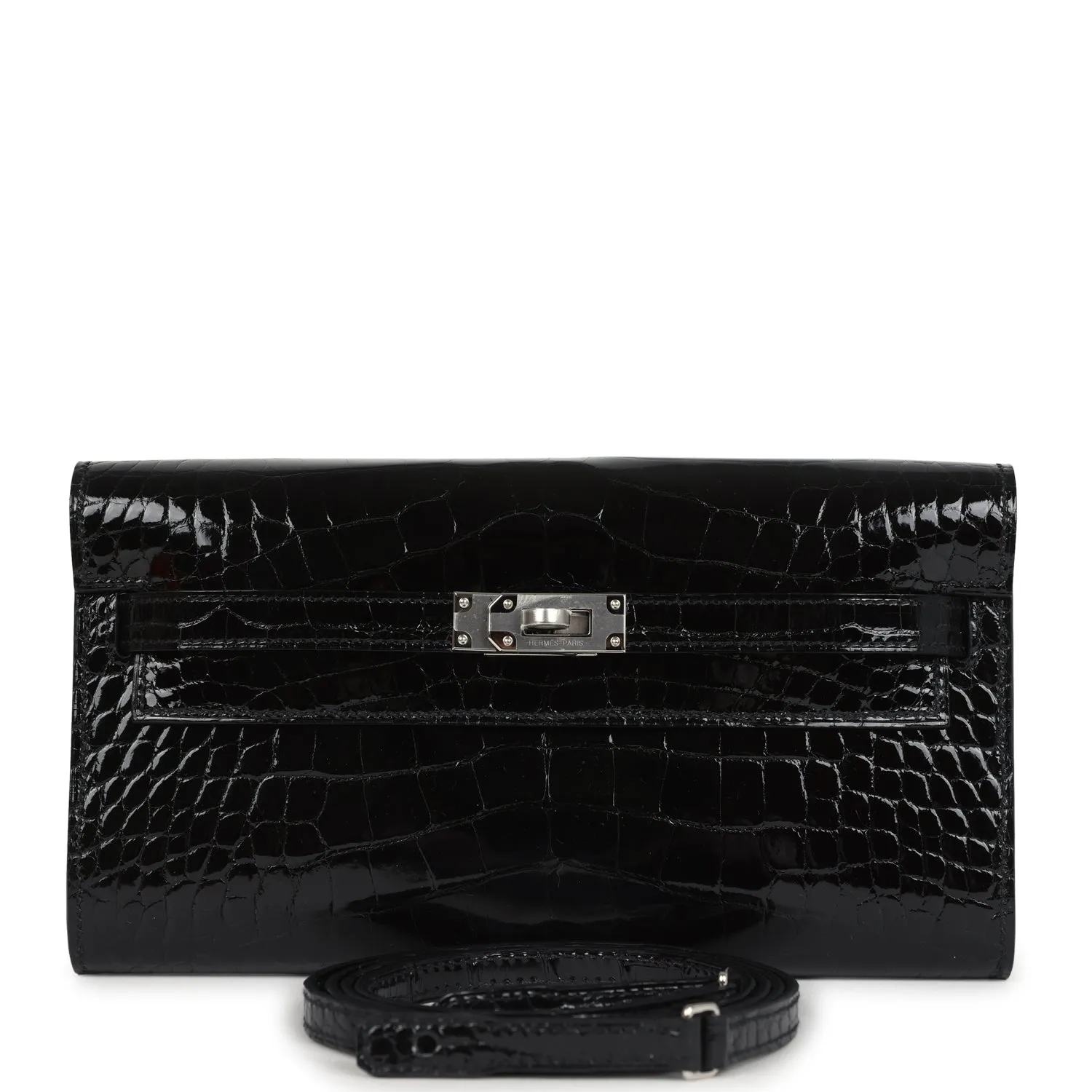 Herm??s Kelly Wallet To Go Black Shiny Alligator Palladium Hardware