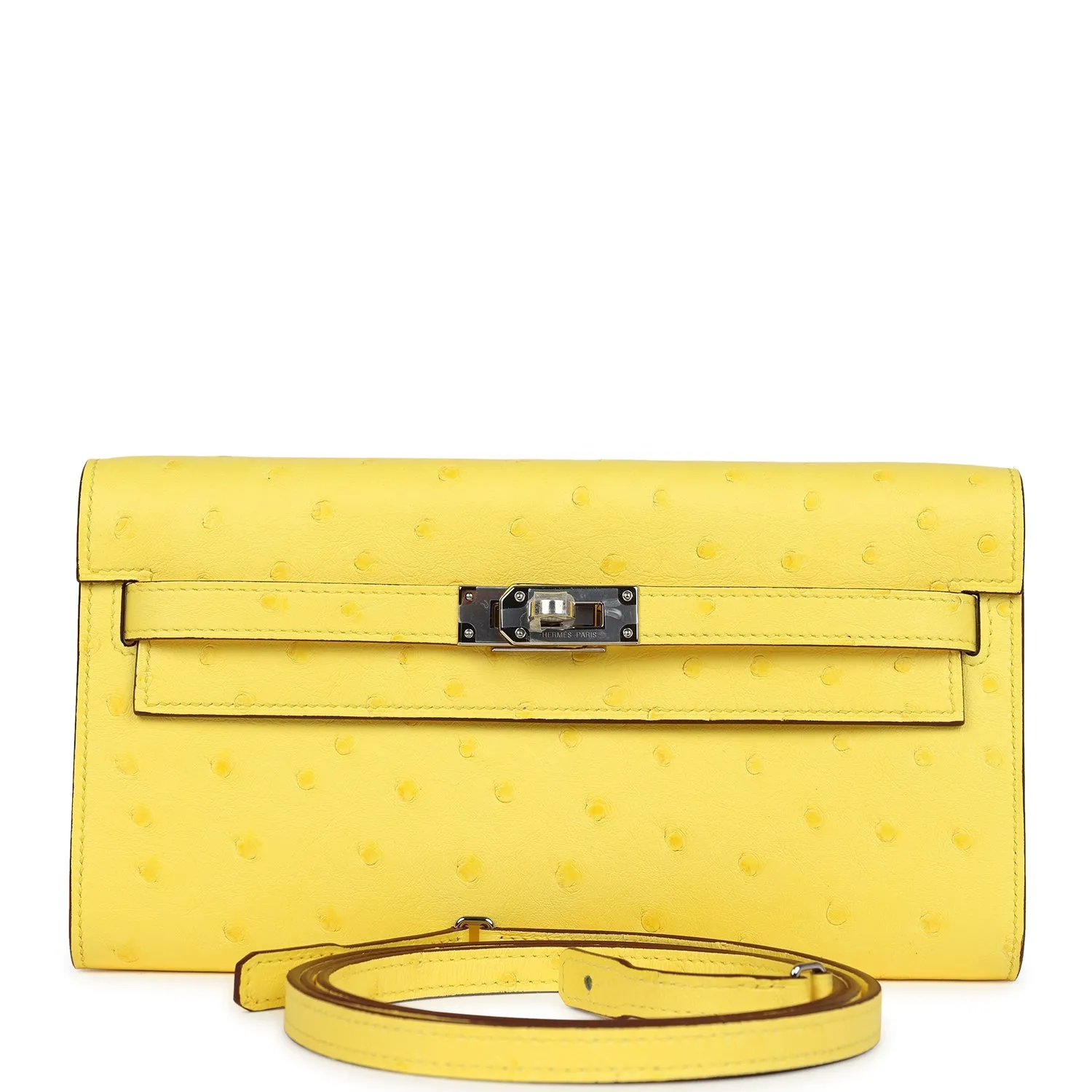 Herm??s Kelly To Go Wallet Jaune Citron Ostrich Palladium Hardware