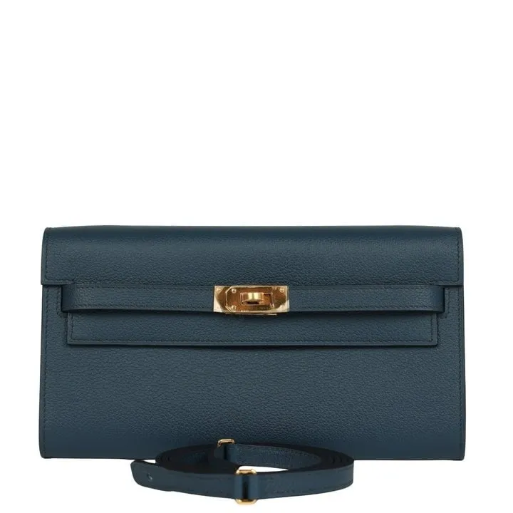 Herm??s Kelly Wallet To Go Bleu De Prusse Evercolor Gold Hardware