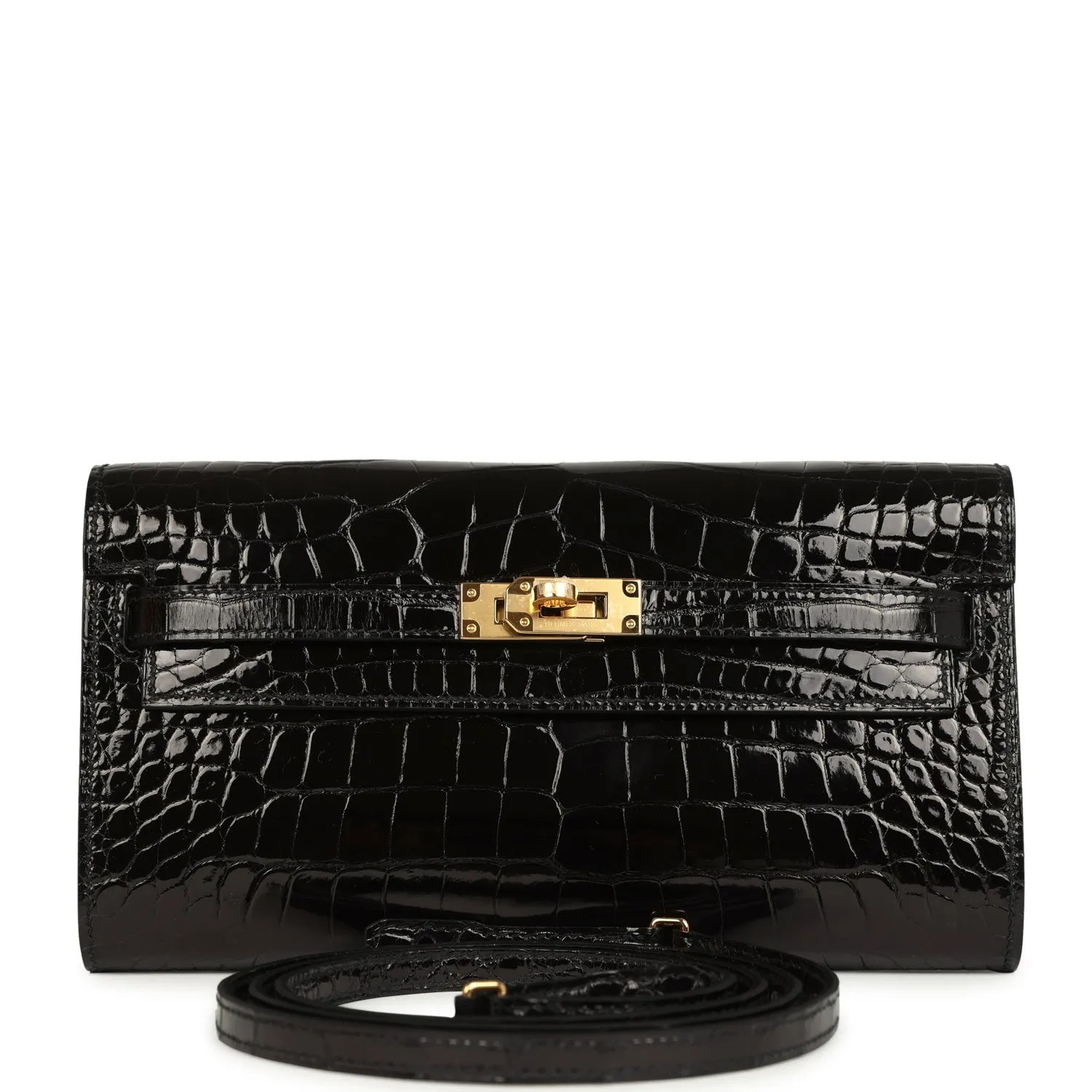 Herm??s Kelly Wallet To Go Black Shiny Alligator Gold Hardware