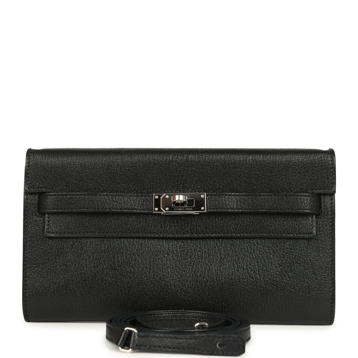 Herm??s Kelly Wallet To Go Black Chevre Mysore Palladium Hardware