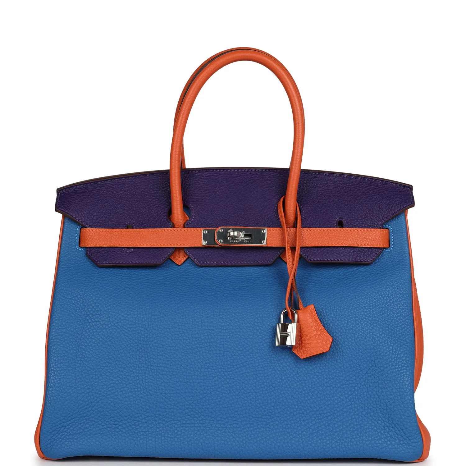 Herm??s Special Order (HSS) Birkin 35 Tricolor Bleu Hydra, Ultraviolet and Orange Togo Palladium Hardware