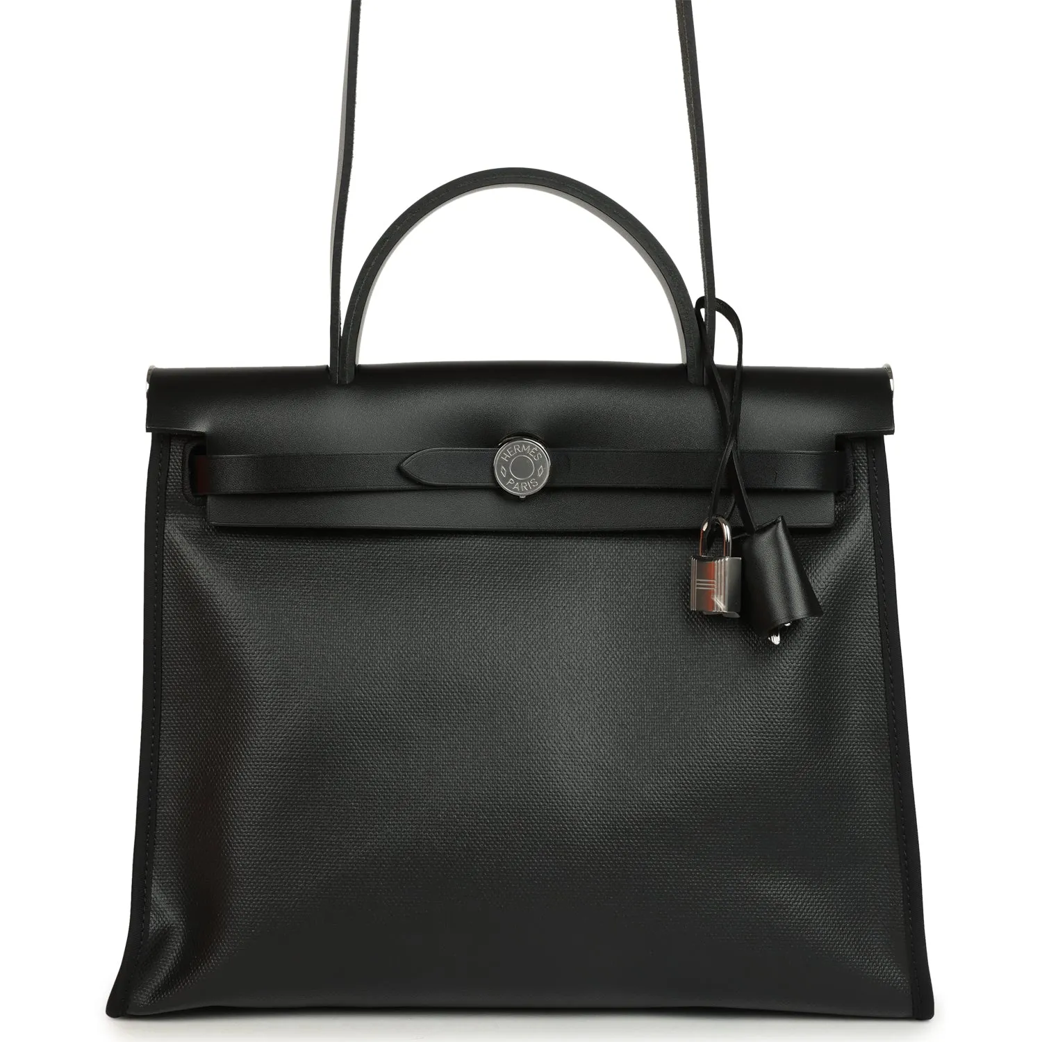 Herm??s Herbag Zip PM 31 Black and Ecru Toile H Berline and Black Vache Hunter Palladium Hardware