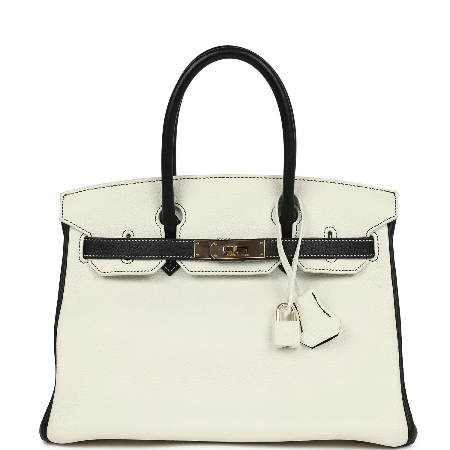 Herm??s Special Order (HSS) Birkin 30 White and Black Clemence Permabrass Hardware
