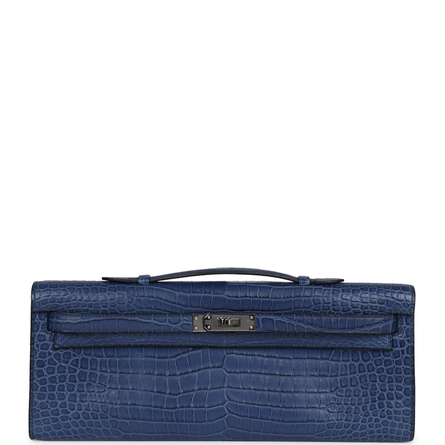 Herm??s Kelly Cut Bleu De Malte Matte Porosus Crocodile Palladium Hardware
