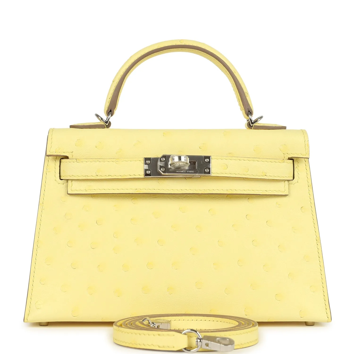 Herm??s Kelly Sellier 20 Limoncello Ostrich Palladium Hardware