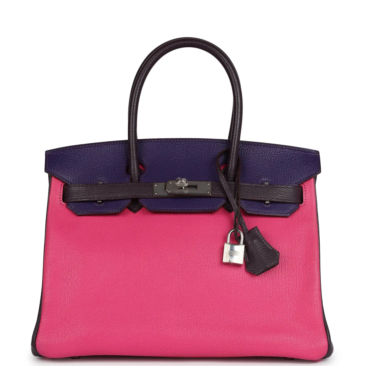 Herm??s Special Order (HSS) Birkin 30 Tri-color Raisin, Ultraviolet and Rose Shocking Chevre Palladium Hardware