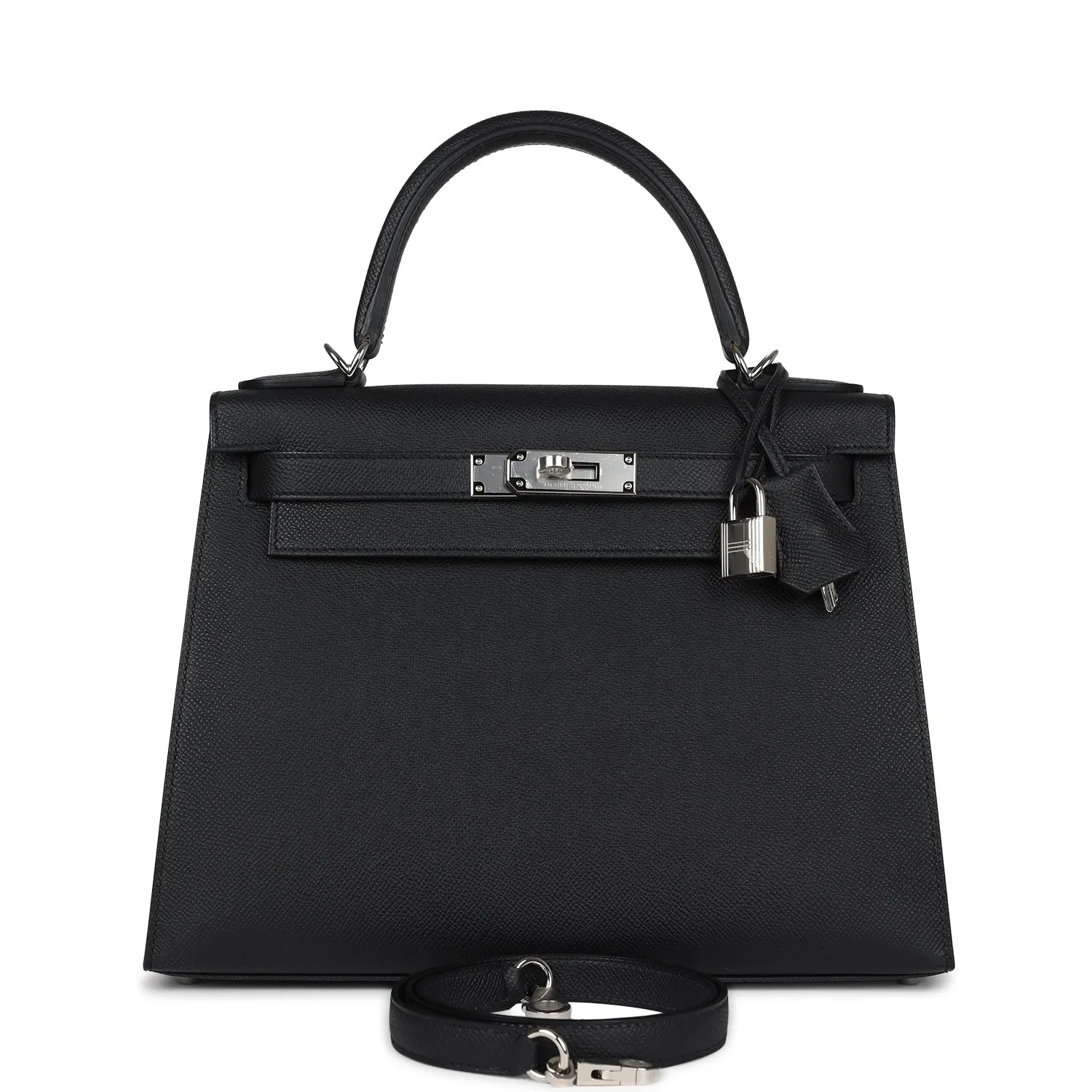 Herm??s Kelly Sellier 28 Black Epsom Palladium Hardware