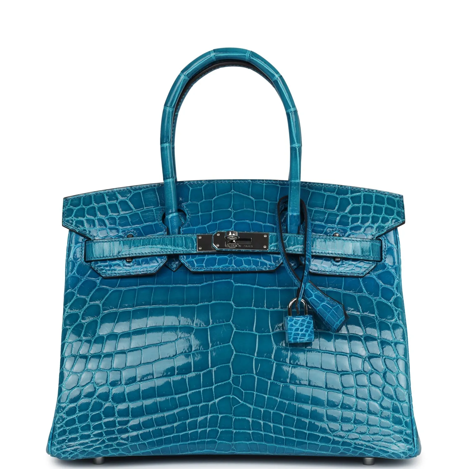 Herm??s Birkin 30 Bleu Izmir Shiny Niloticus Crocodile Palladium Hardware