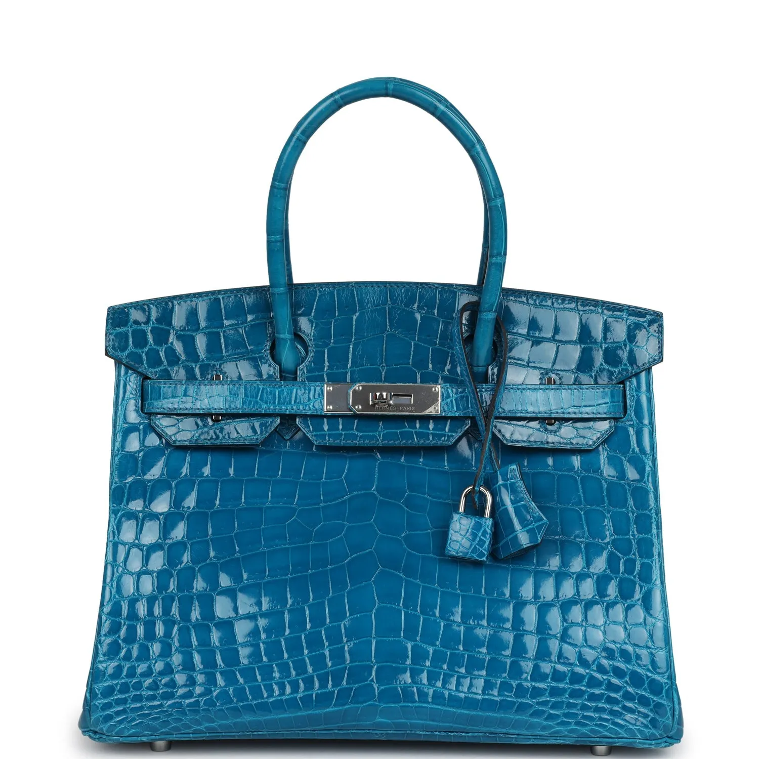 Herm??s Birkin 30 Bleu Izmir Shiny Niloticus Crocodile Palladium Hardware