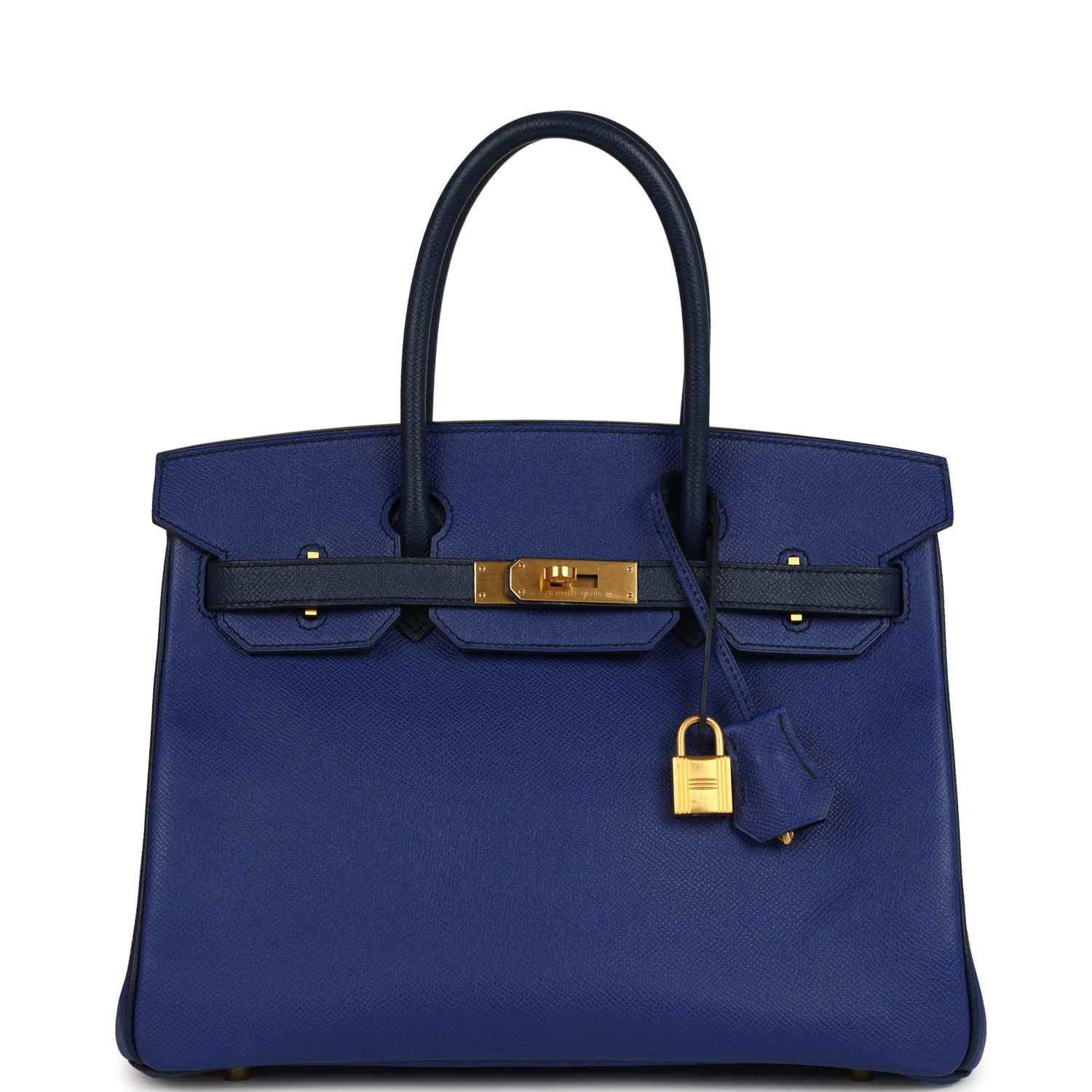 Herm??s Special Order (HSS) Birkin 30 Bleu Electric and Bleu Saphir Epsom Brushed Gold Hardware