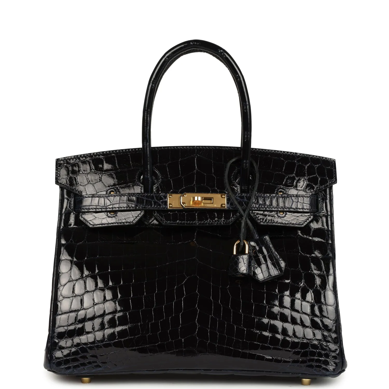 Herm??s Birkin 30 Bleu Marine Shiny Niloticus Crocodile Gold Hardware