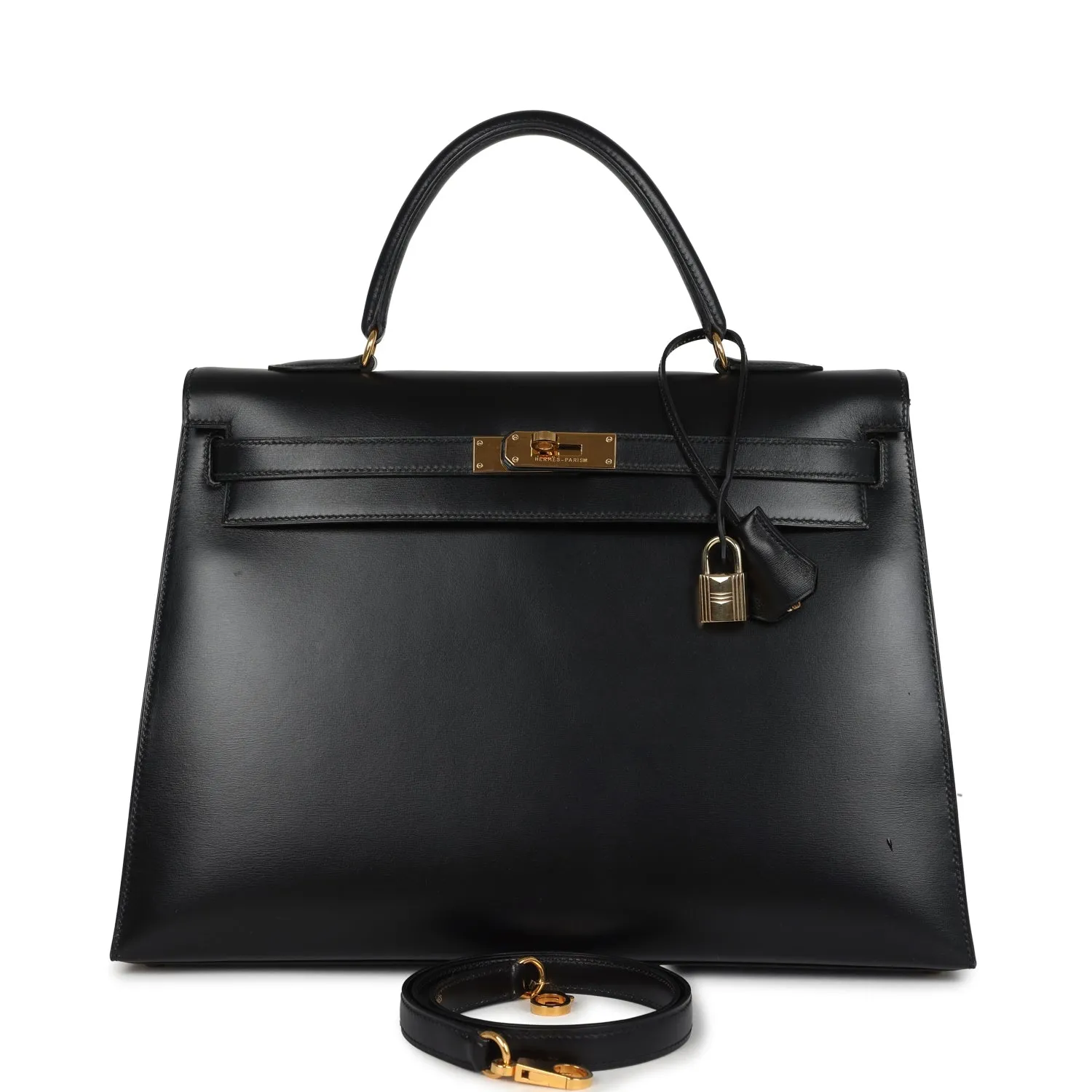 Vintage Herm??s Kelly Sellier 35 Black Box Gold Hardware