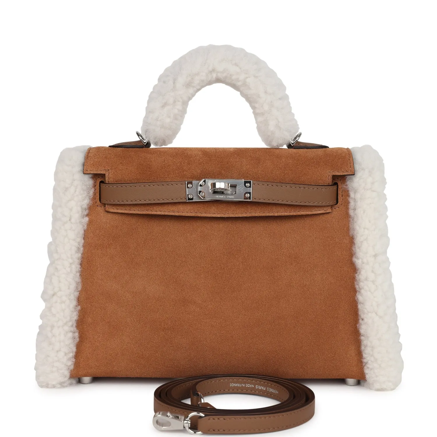 Herm??s Teddy Kelly 20 Chamois Shearling and Swift Palladium Hardware