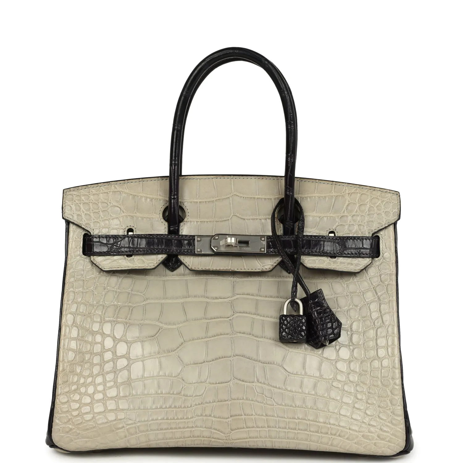 Herm??s Special Order (HSS) Birkin 30 Gris Perle and Prunoir Matte Alligator Brushed Palladium Hardware