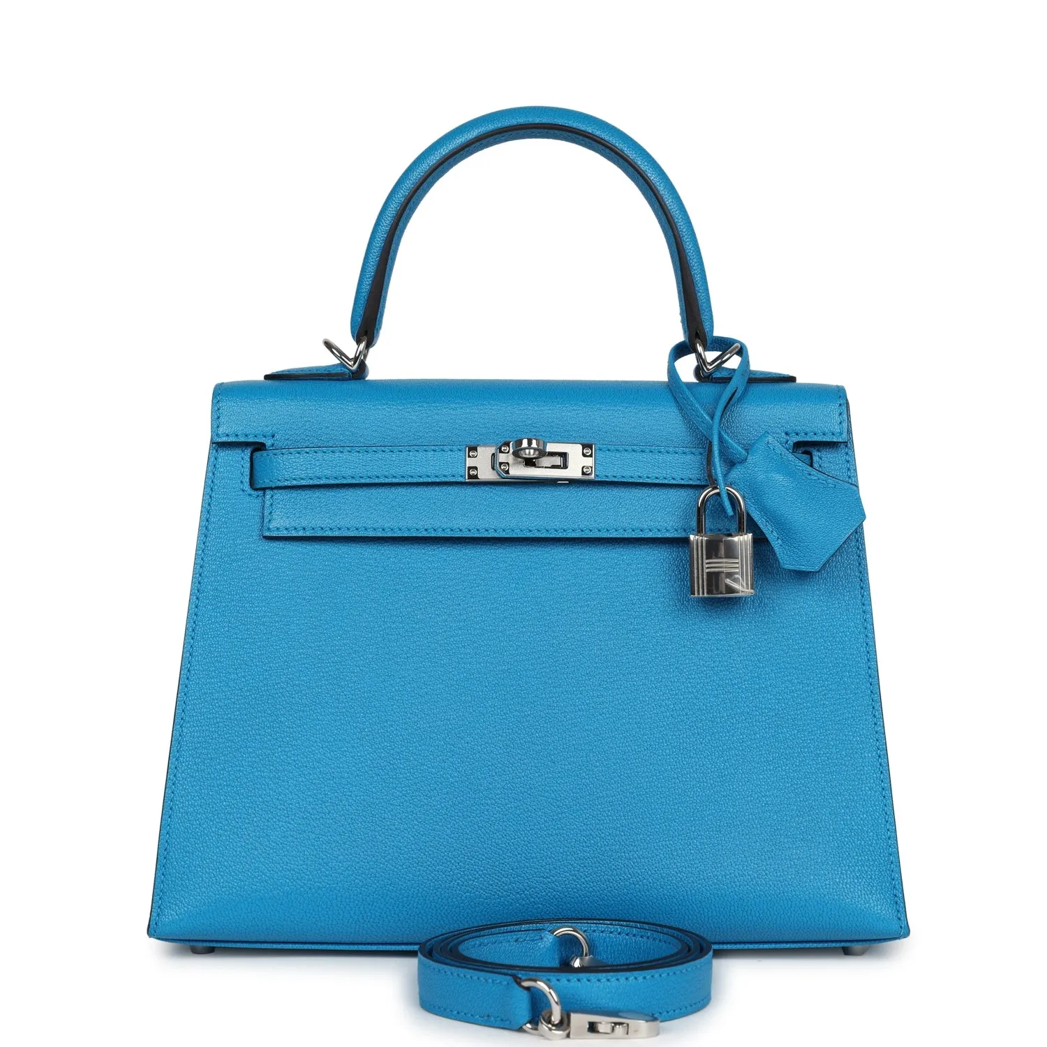Herm??s Kelly Sellier 25 Bleu Zanzibar Chevre Palladium Hardware