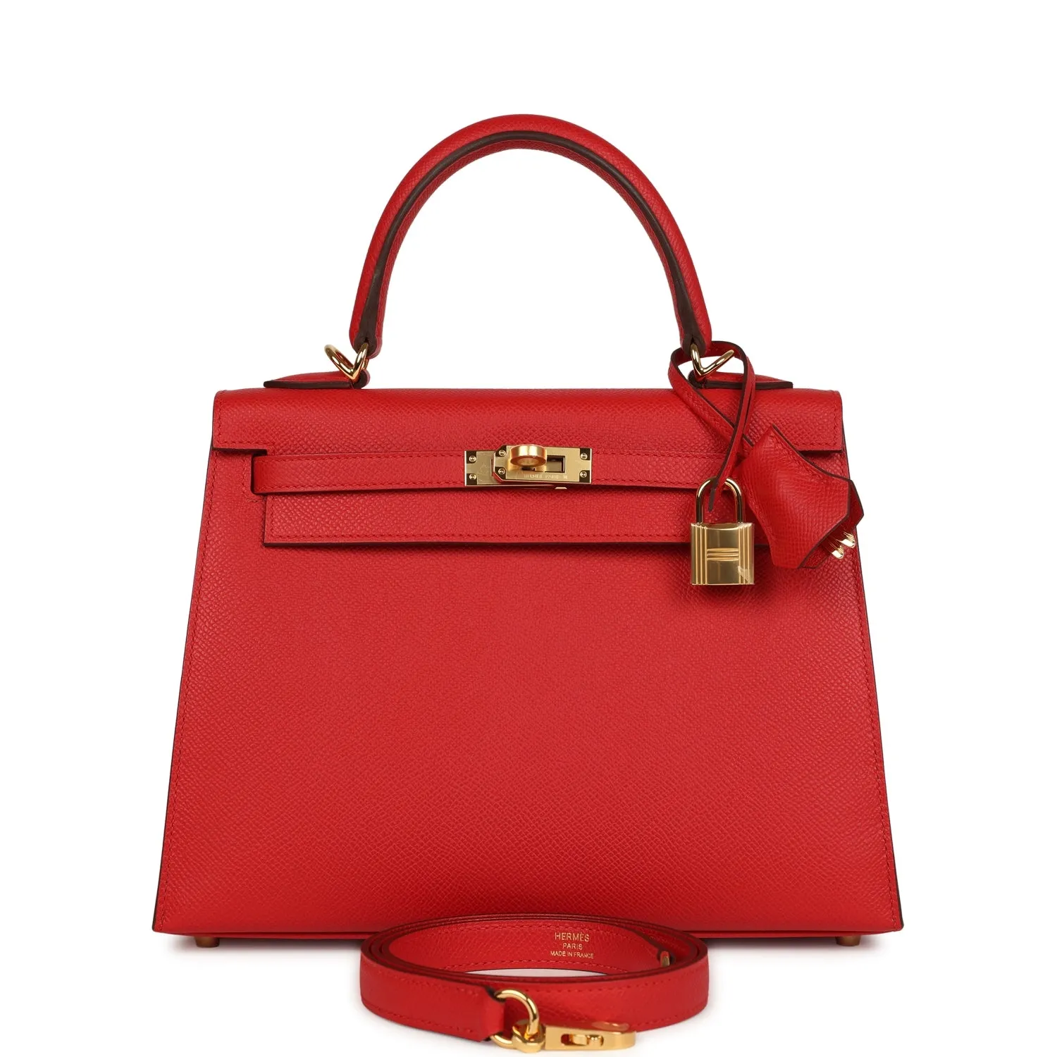 Herm??s Kelly Sellier 25 Rouge Radieux Epsom Gold Hardware