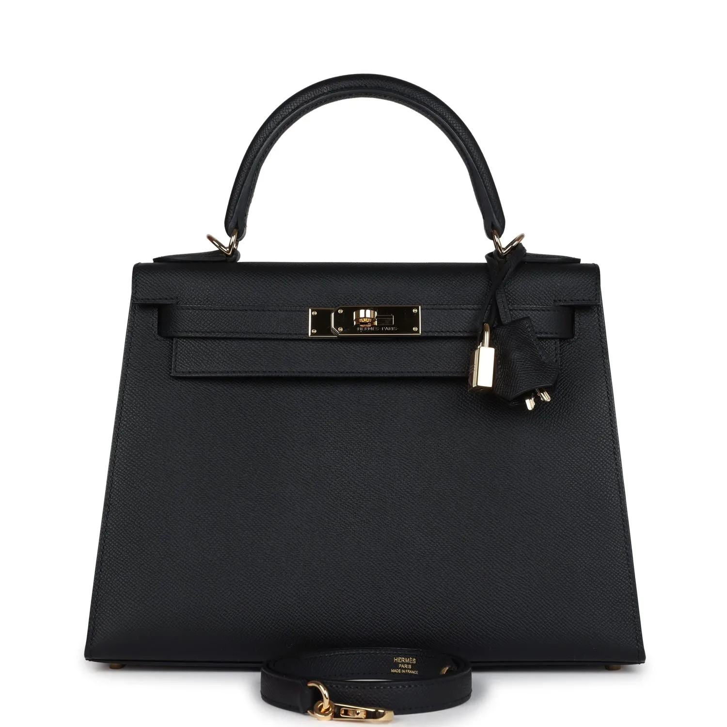 Herm??s Kelly Sellier 28 Black Epsom Permabrass Hardware