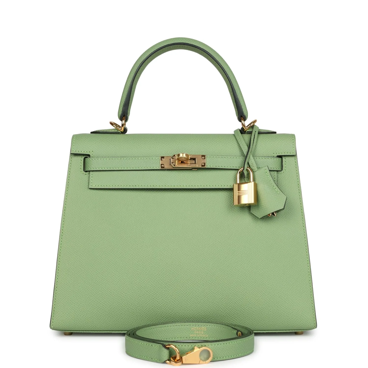 Herm??s Kelly Sellier 25 Vert Criquet Epsom Gold Hardware