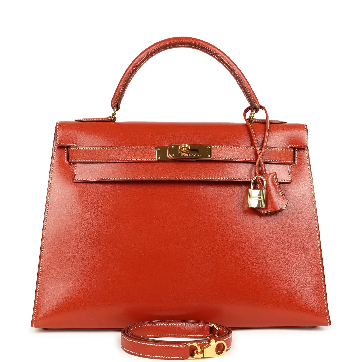 Herm??s Kelly Sellier 32 Brique Box Gold Hardware