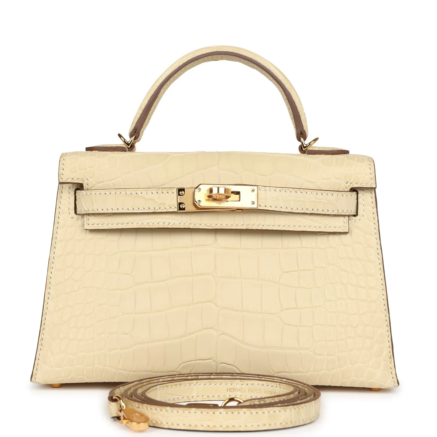 Herm??s Kelly Sellier 20 Vanille Matte Alligator Gold Hardware