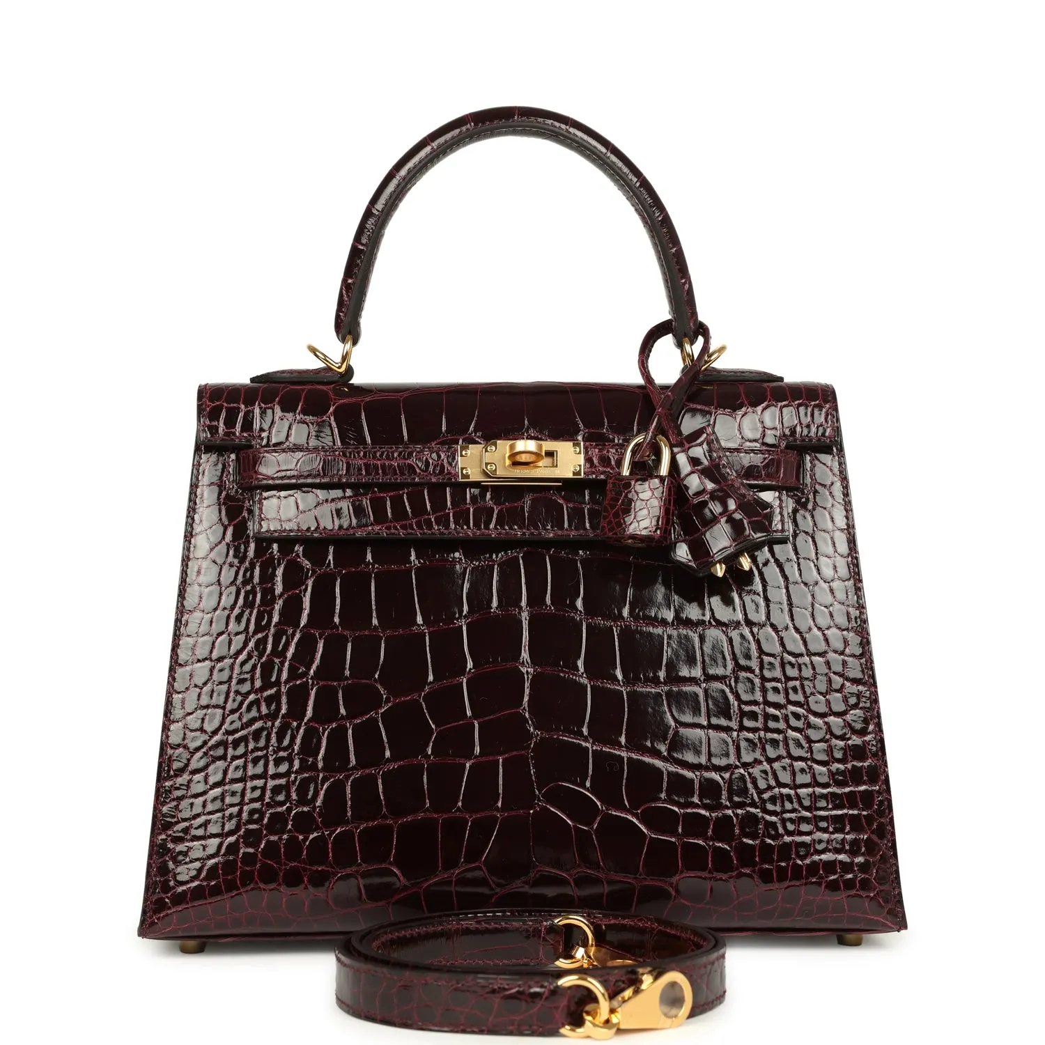 Herm??s Kelly Sellier 25 Bordeaux Shiny Alligator Gold Hardware