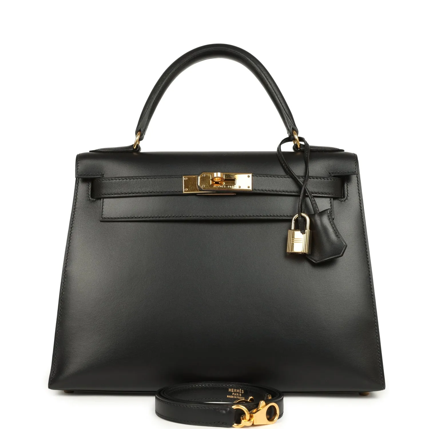 Herm??s Kelly Sellier 28 Black Box Gold Hardware