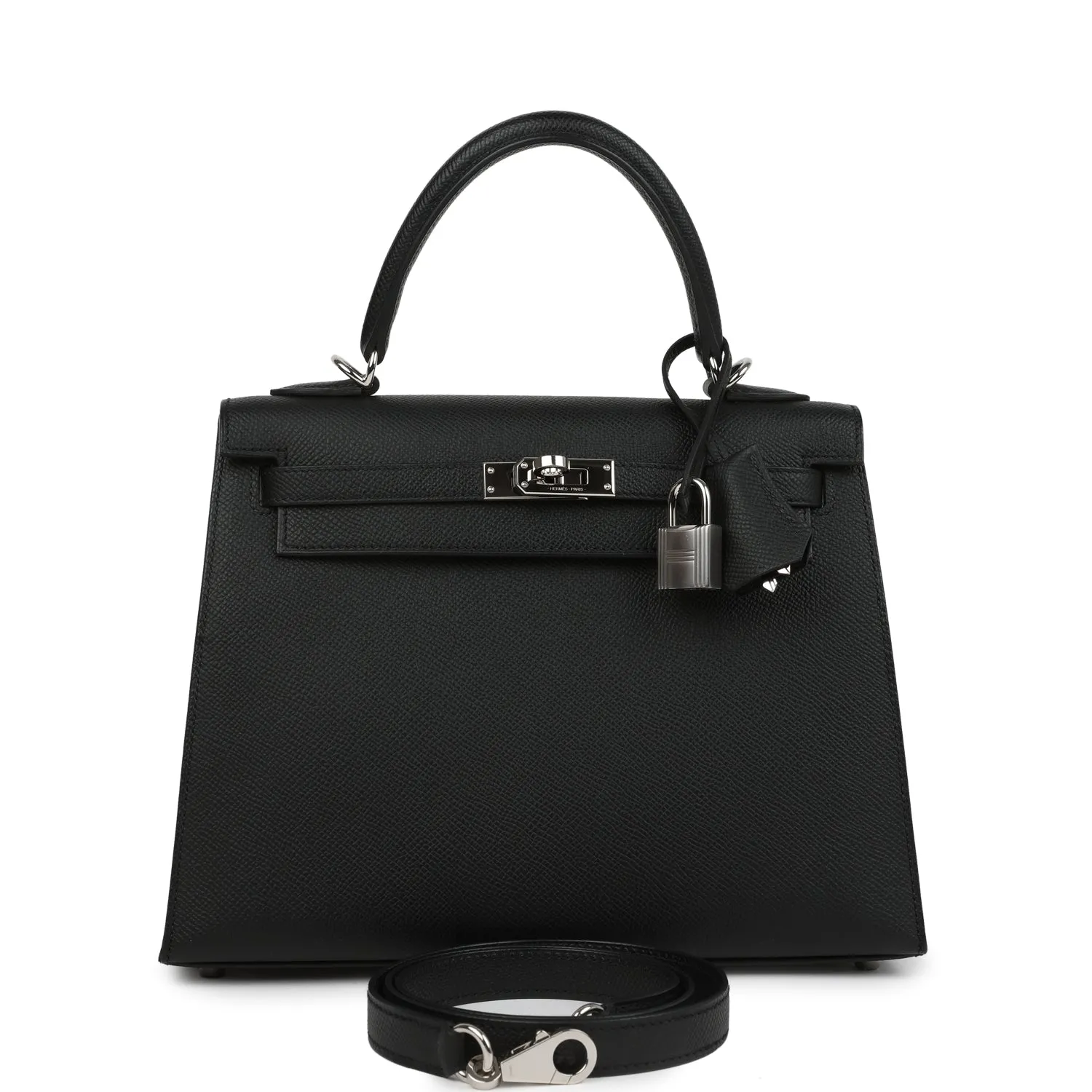 Herm??s Kelly Sellier 25 Black Epsom Palladium Hardware