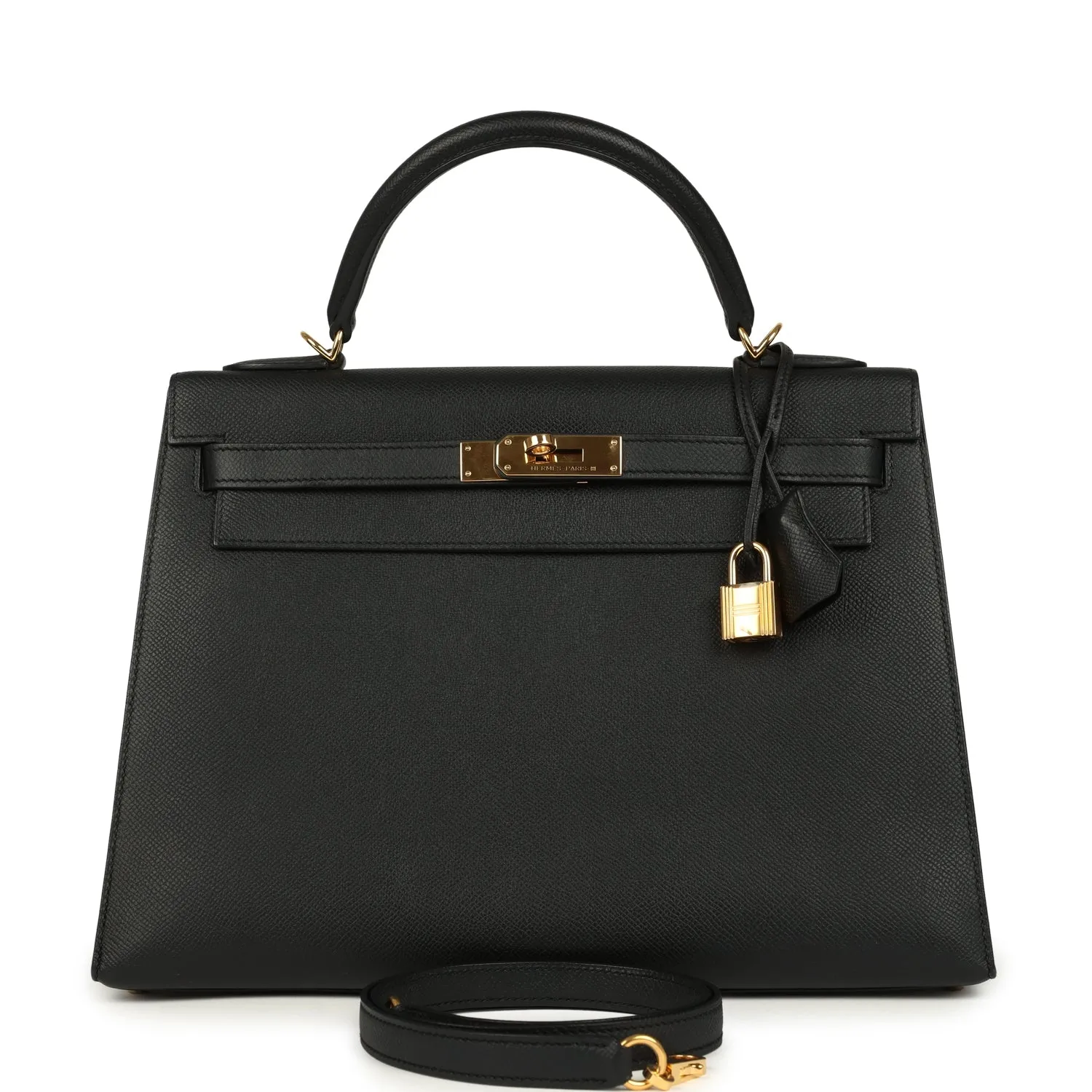Herm??s Kelly Sellier 32 Black Epsom Gold Hardware