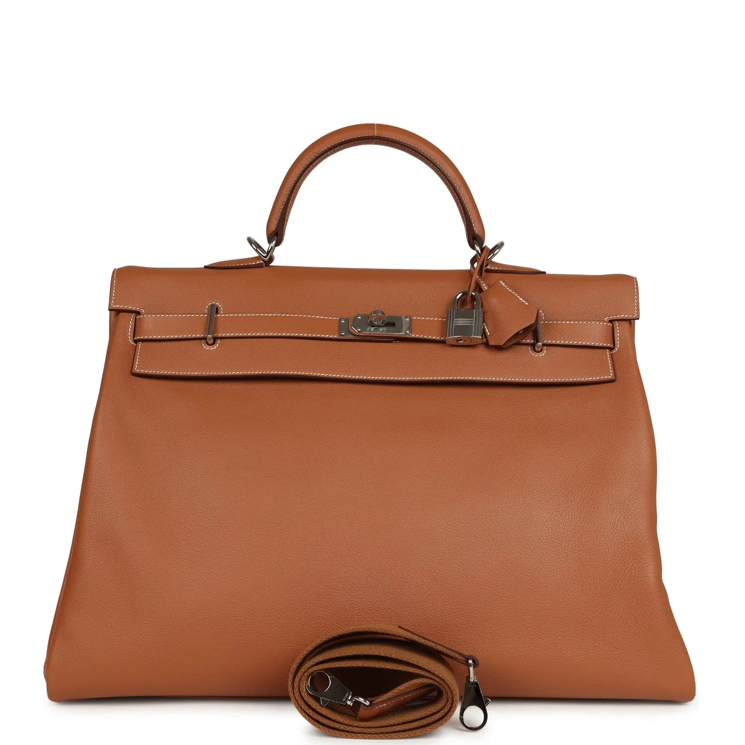 Herm??s Kelly Voyage 50 Gold Evercolor Palladium Hardware