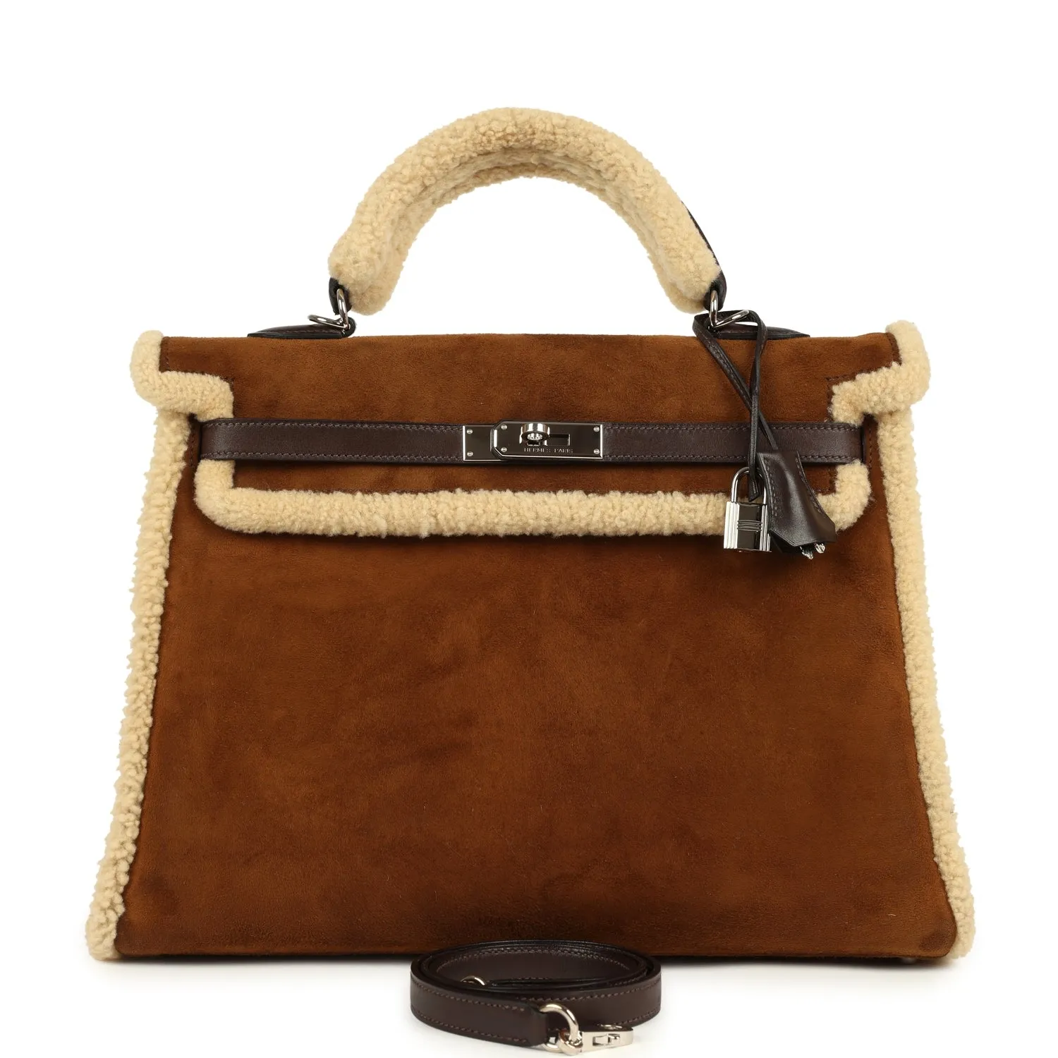 Herm??s Teddy Kelly 35 Shearling and Ebene Barenia Palladium Hardware