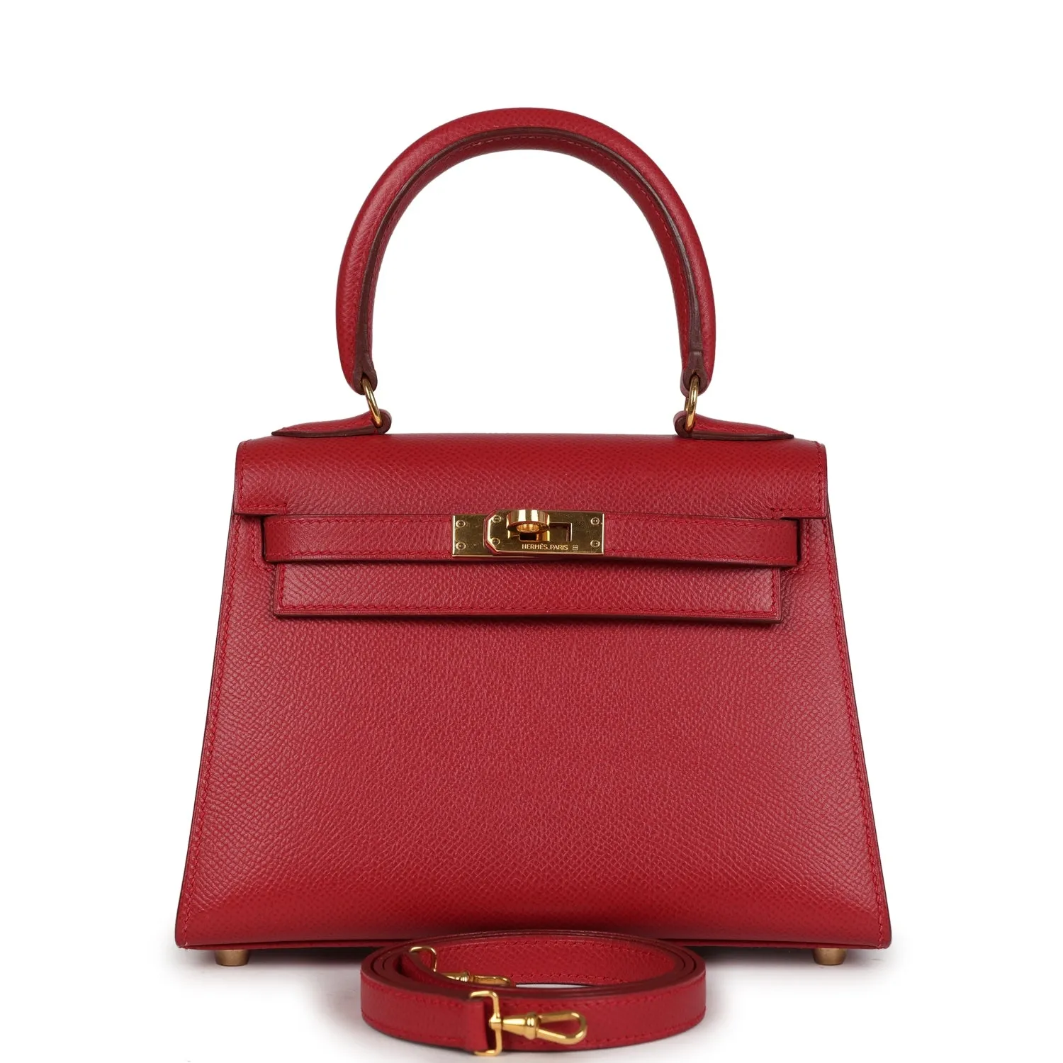Herm??s Kelly Sellier 20 Rouge Vif Courchevel Gold Hardware