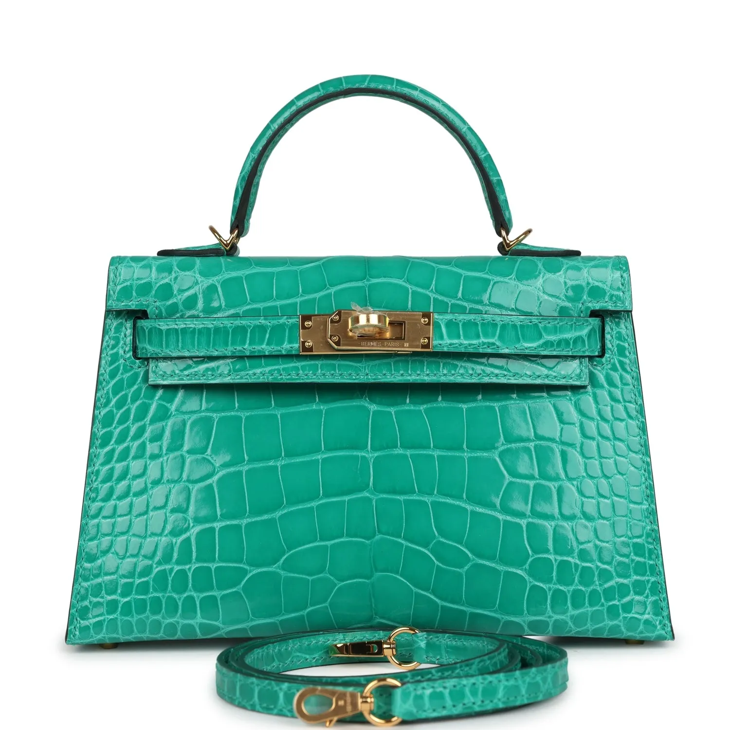 Herm??s Kelly Sellier 20 Vert Jade Shiny Alligator Gold Hardware