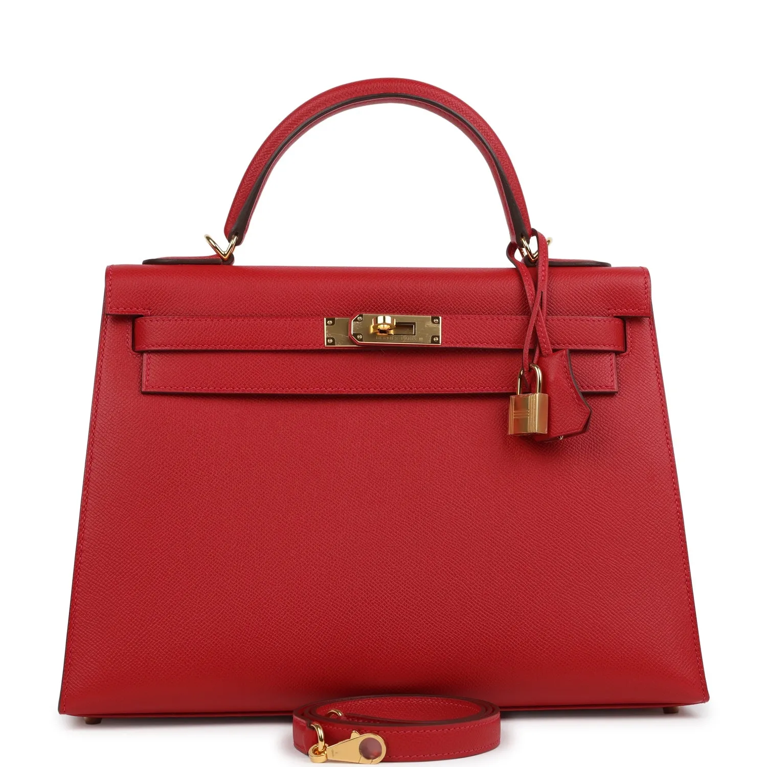 Herm??s Kelly Sellier 32 Rouge Casaque Epsom Gold Hardware