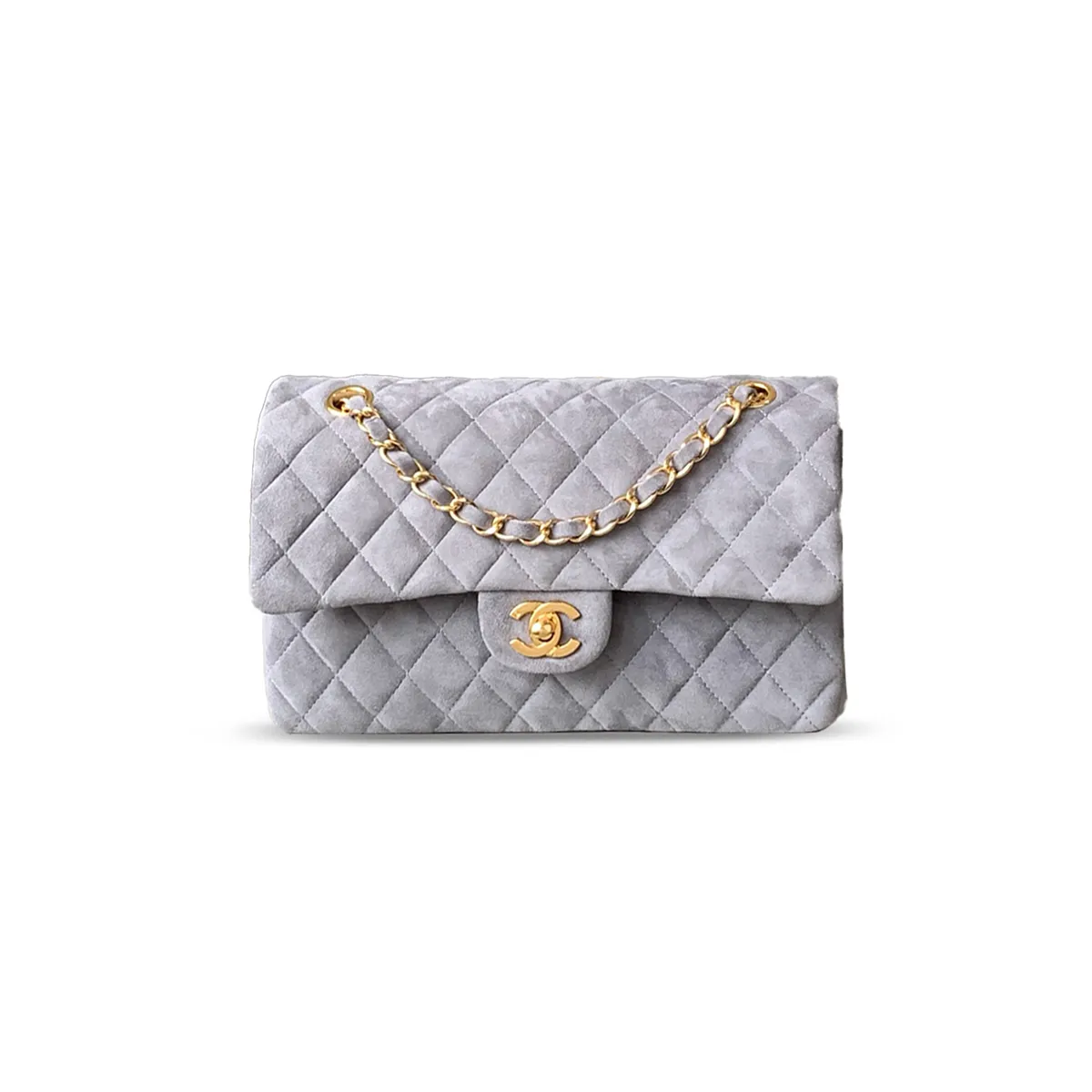 Chanel Suede Medium Double Flap Shoulder Gold Bag