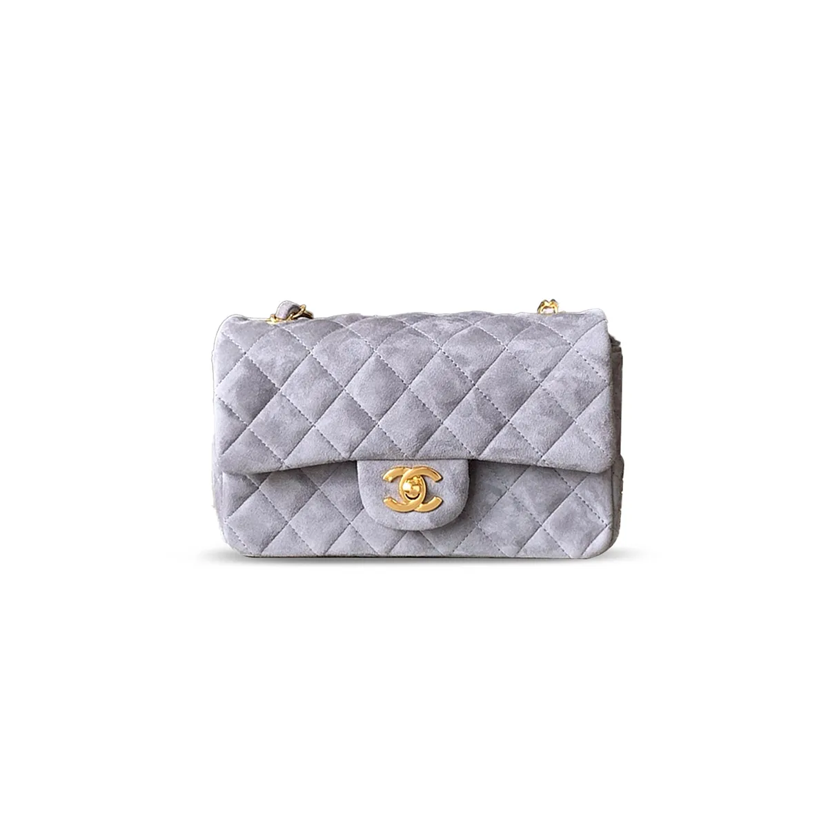 Chanel Suede Mini Double Flap Shoulder Gold Bag