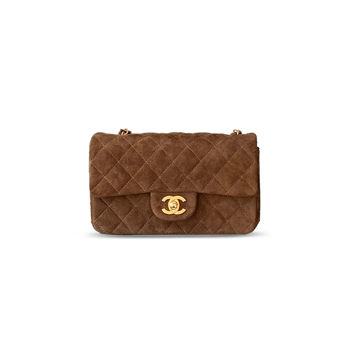 Chanel Suede Mini Double Flap Shoulder Gold Bag