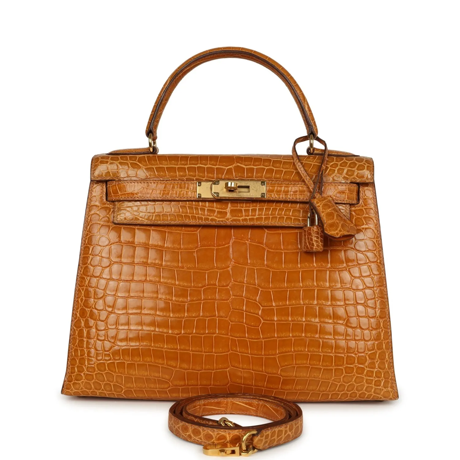 Herm??s Kelly Sellier 28 Saffron Porosus Crocodile Gold Hardware