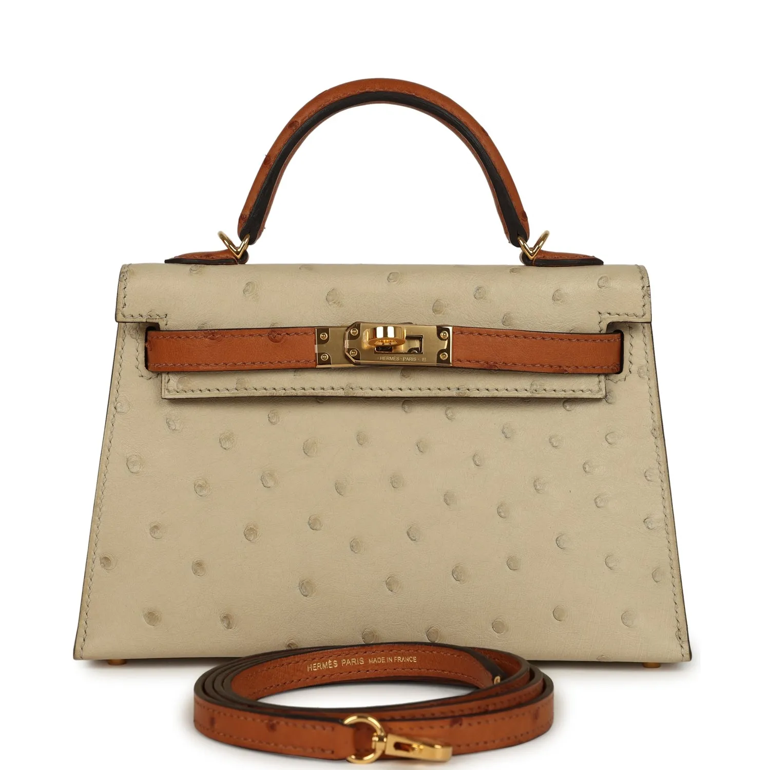 Herm??s Special Order (HSS) Kelly Sellier 20 Parchemin and Cognac Ostrich Gold Hardware