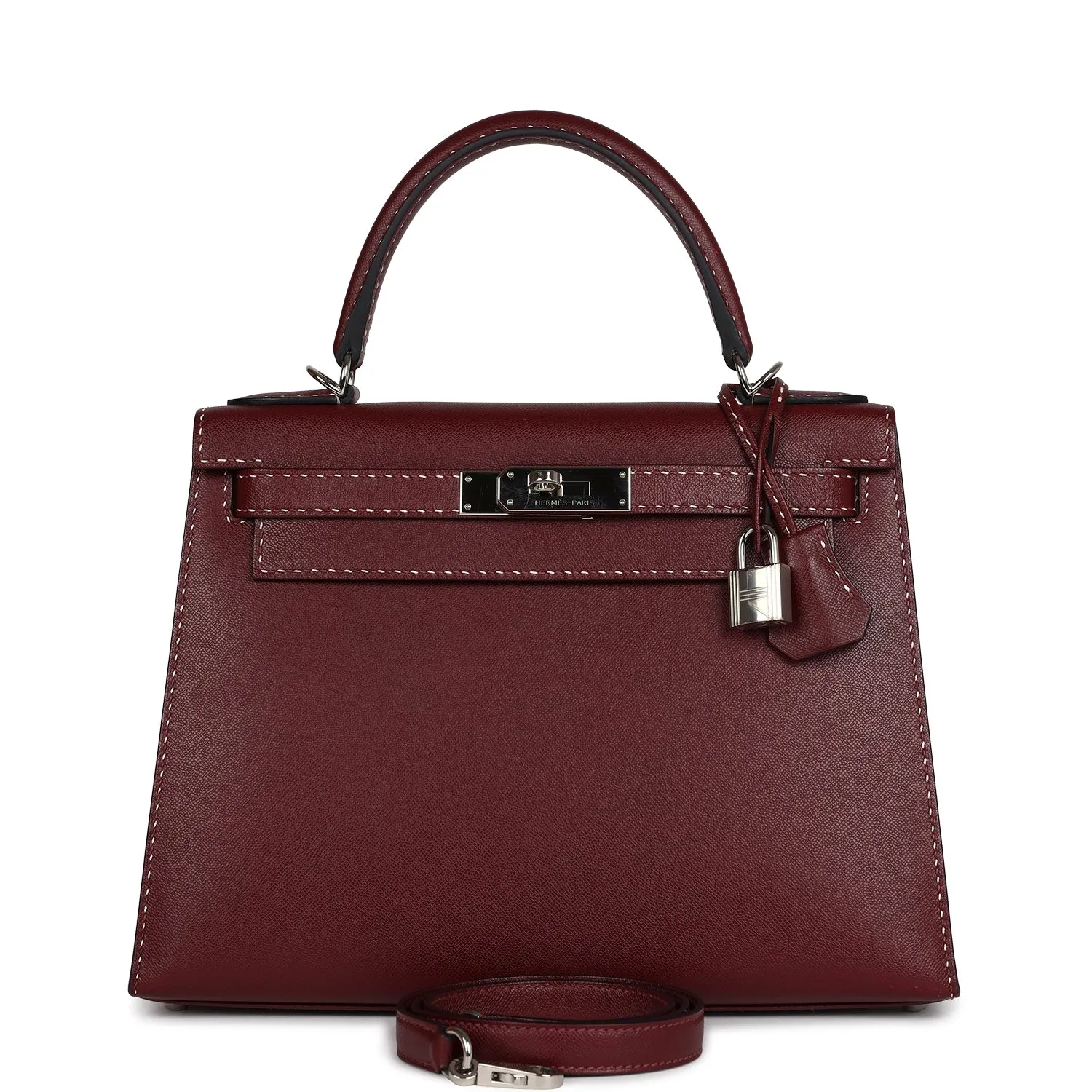 Herm??s "Miss You" Kelly Sellier 28 Rouge H Monsieur Palladium Hardware