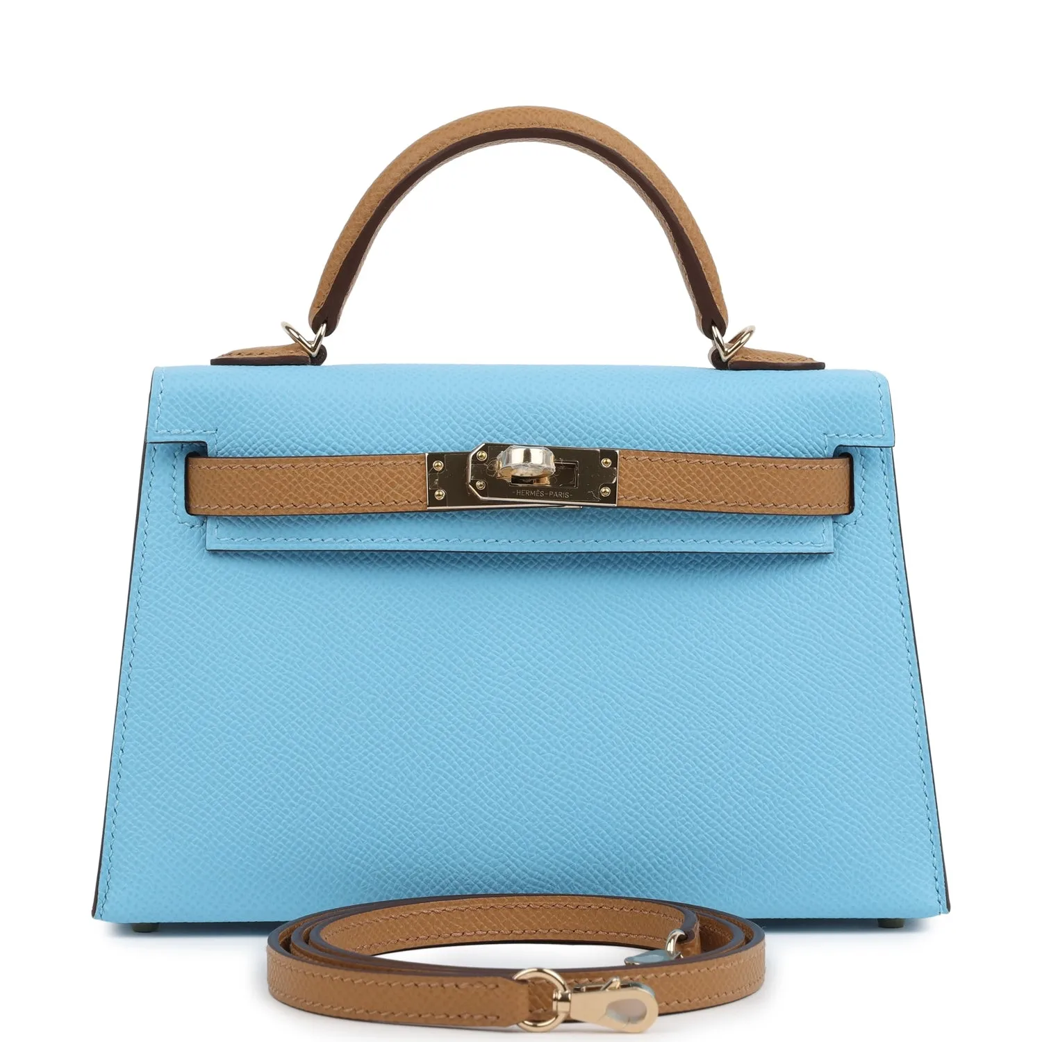 Herm??s Special Order (HSS) Kelly Sellier 20 Bleu Celeste and Biscuit Epsom Permabrass Hardware