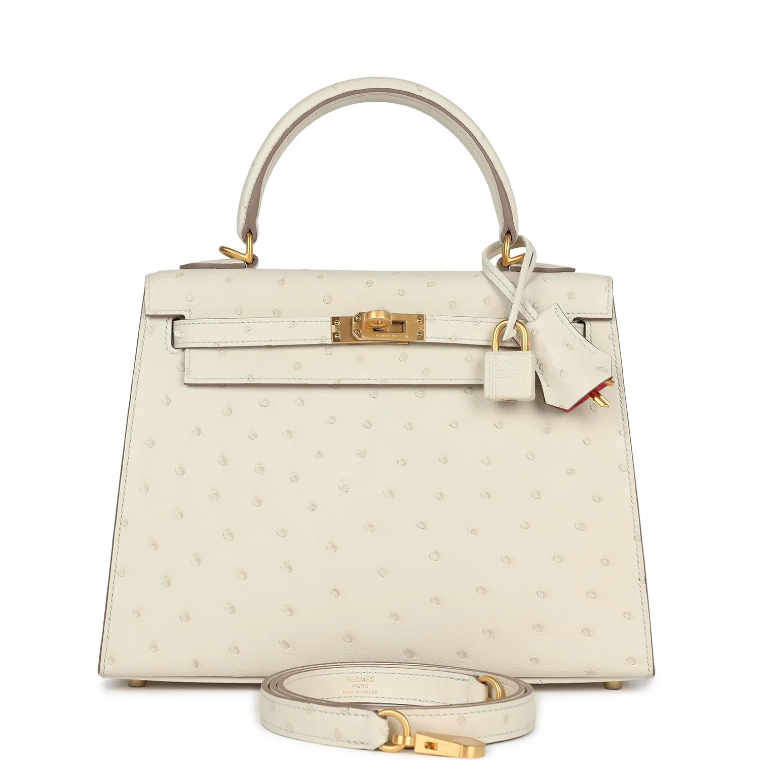 Herm??s Special Order (HSS) Kelly Sellier 25 Beton Ostrich Verso Brushed Gold Hardware
