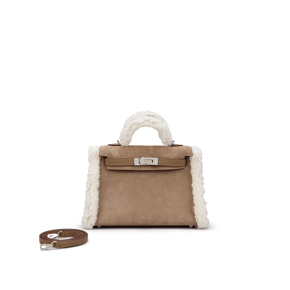 Hermes Gris Caillou Chamois Grizzly and Etoupe Swift Teddy Plush Mini Kelly II 20 Palladium Hardware H084115CKAC